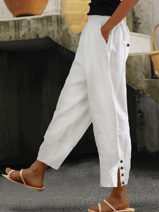 Women'S Solid Color Cotton And Linen Casual Trousers