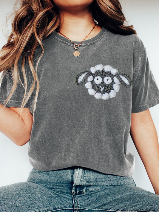 Lamb Knit Art Vintage Washed Cotton T-Shirt