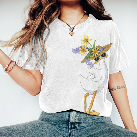 Funny Duck Embroidery Pattern Cozy Vintage T-Shirt